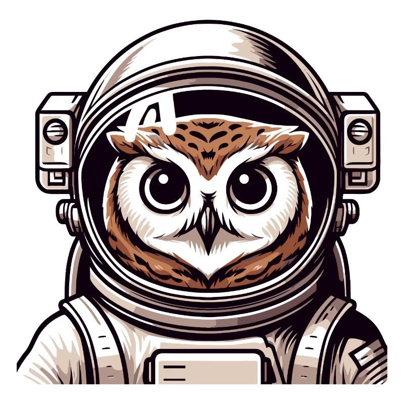 A cartoon style astronaut owl