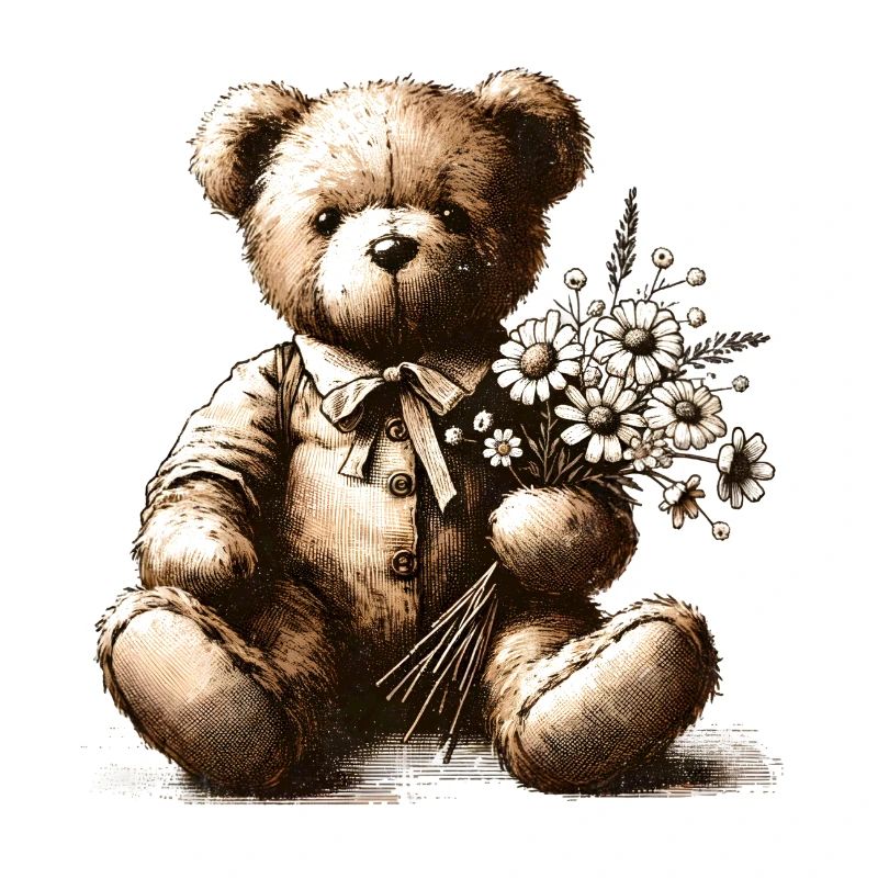 Vintage-Teddy mit Blumen: Ein Hauch von Nostalgie