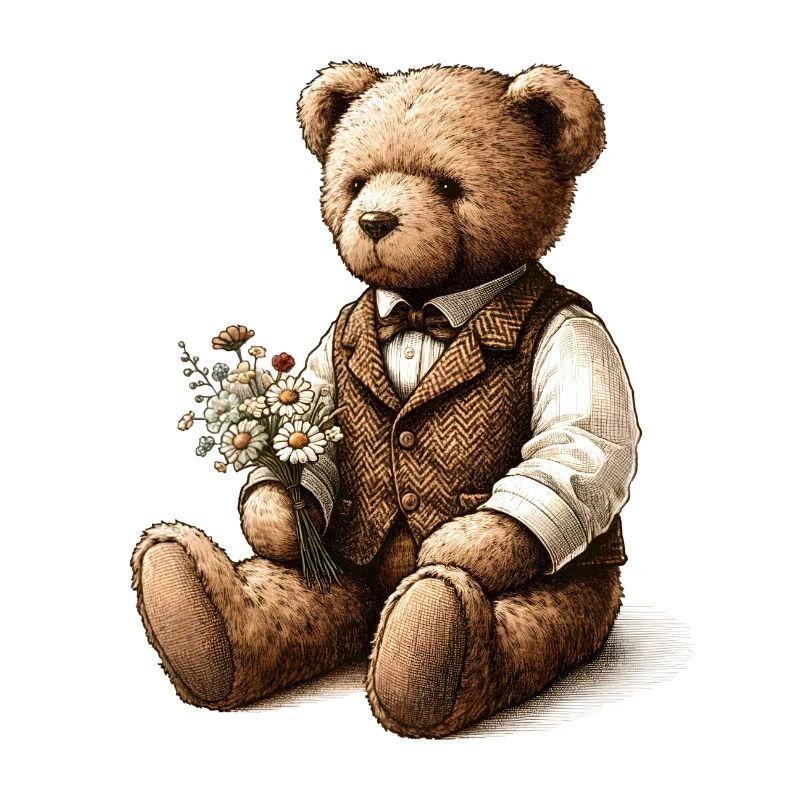 Vintage-Teddy mit Blumen: Ein Hauch von Nostalgie