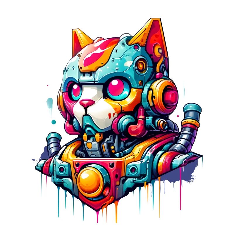 Katze gestaltet als Roboter im Comic Graffiti Stil