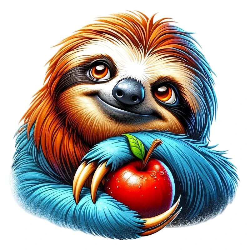 Sloth with a red apple
