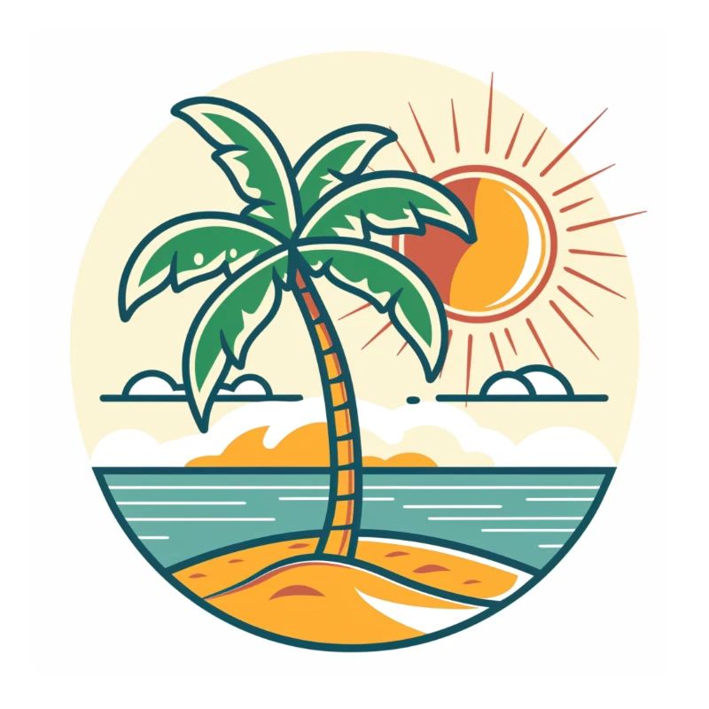 Island palm tree at sunset