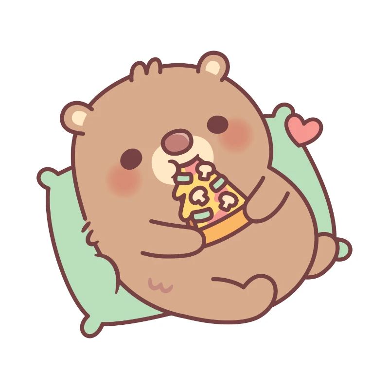 Ours brun mignon mangeant une pizza aux champignons