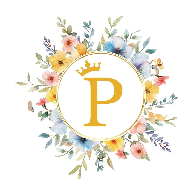 P Monogramm, Blumen-Kreis, personalisierbar