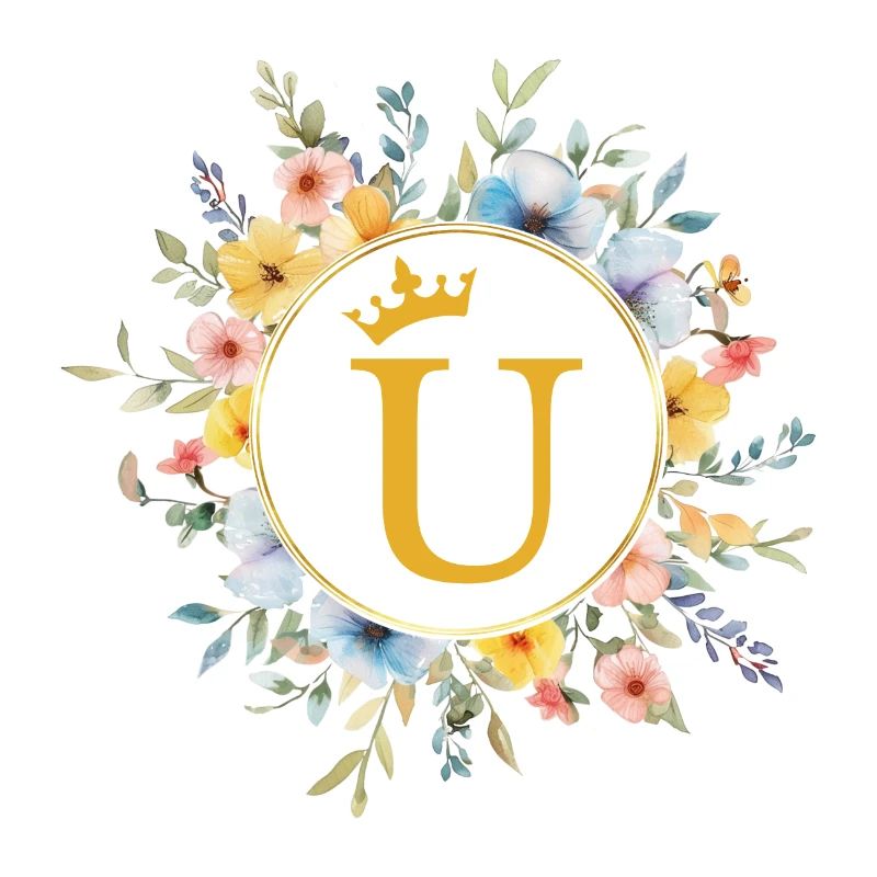 U Monogram, Flower Circle, Personalizable