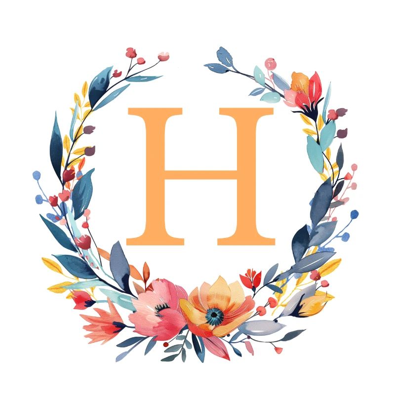 H Monogramm, Blumen-Kranz, personalisierbar