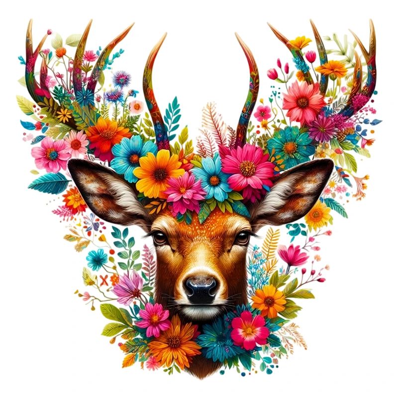 Cerf décoré de fleurs