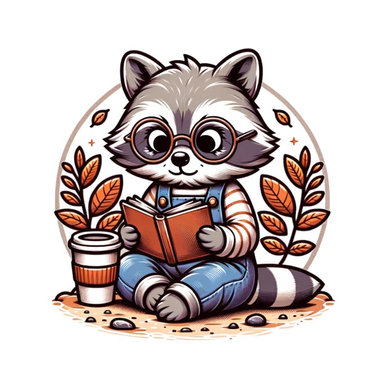 Cute Reader Raccoon Illustration