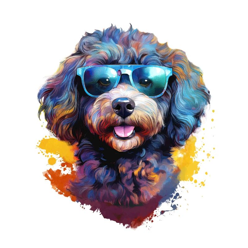 Petit caniche avec des lunettes de soleil