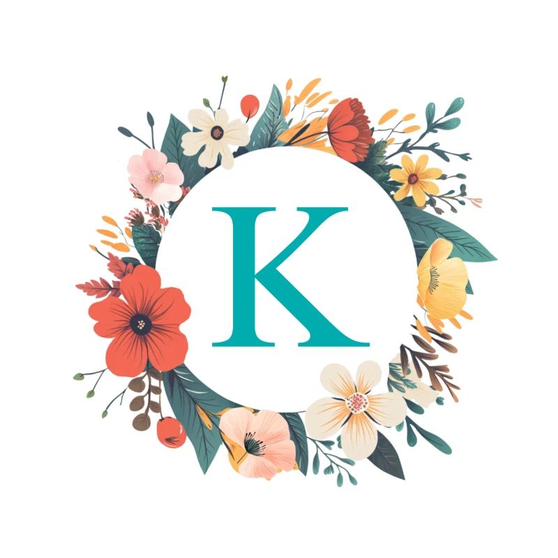 K Monogramm, Blumen-Kranz, personalisierbar