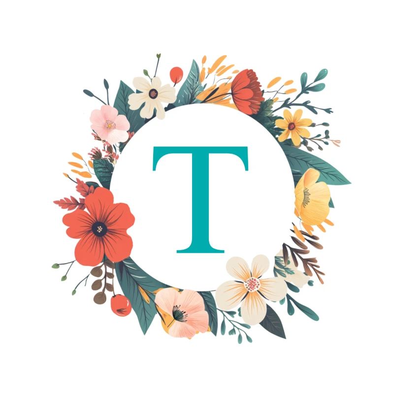 T Monogram, Flower Wreath, Personalizable