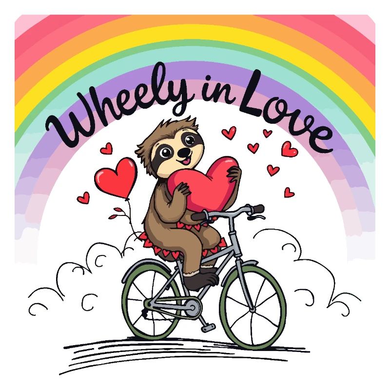 Adorable Sloth on Bicycle with Heart and Rainbow