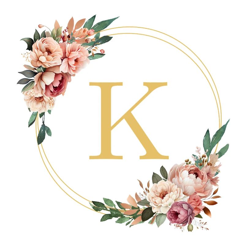 K Monogram, Flower Wreath, Personalizable