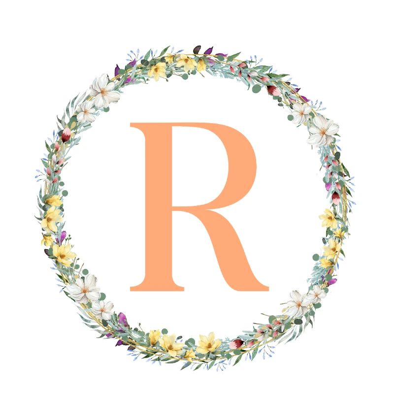 R Monogramm, Blumen-Kranz, personalisierbar