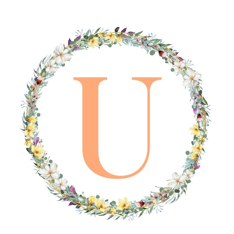 U Monogram, Flower Wreath, Personalizable