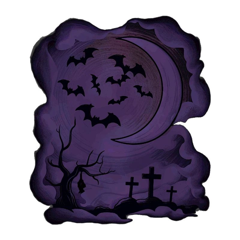 Fledermäuse, Mondsichel, Gräber, Bäume