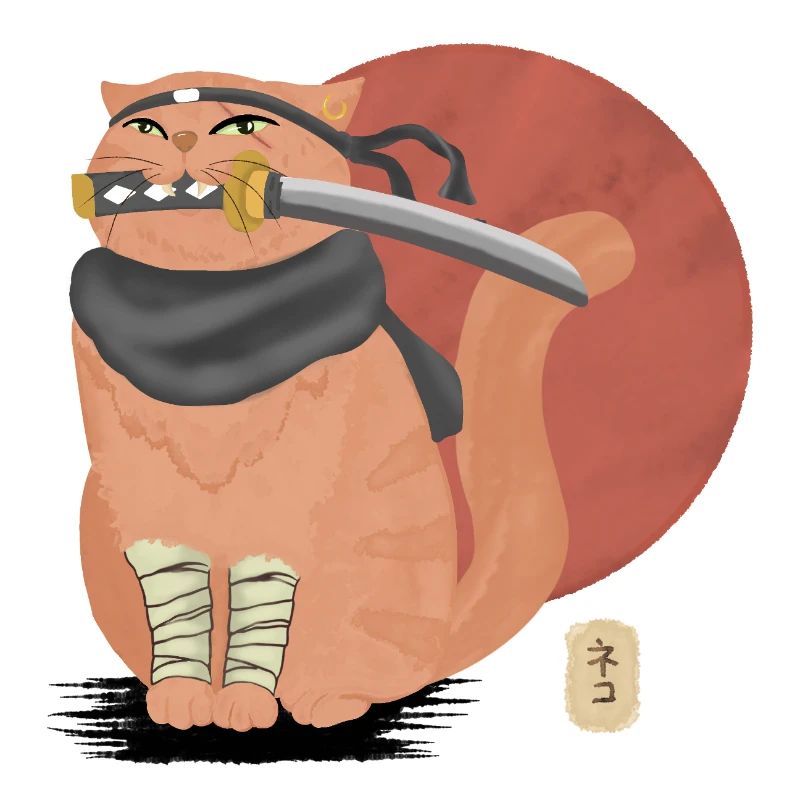 Samurai-Katze mit Katana