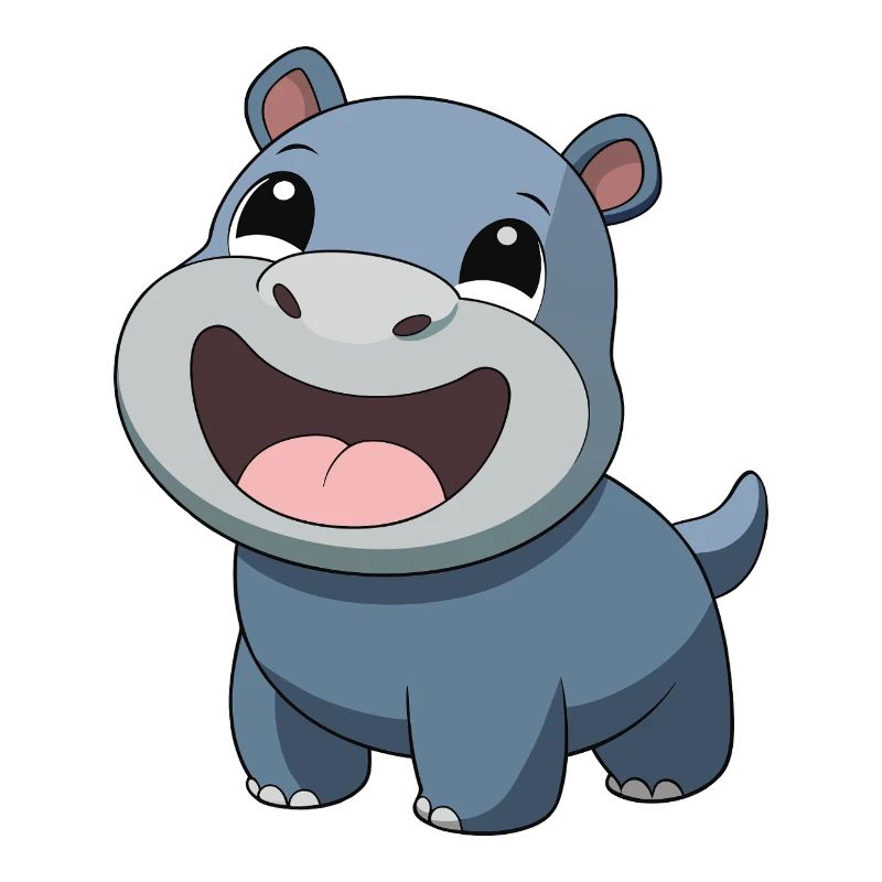 Bébé hippopotame joyeux et souriant (v02)