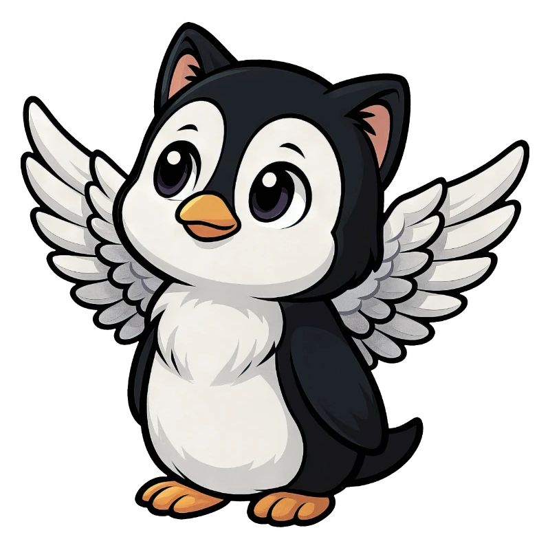 Mignon pingouin chat ange avec oreilles de chat sacré