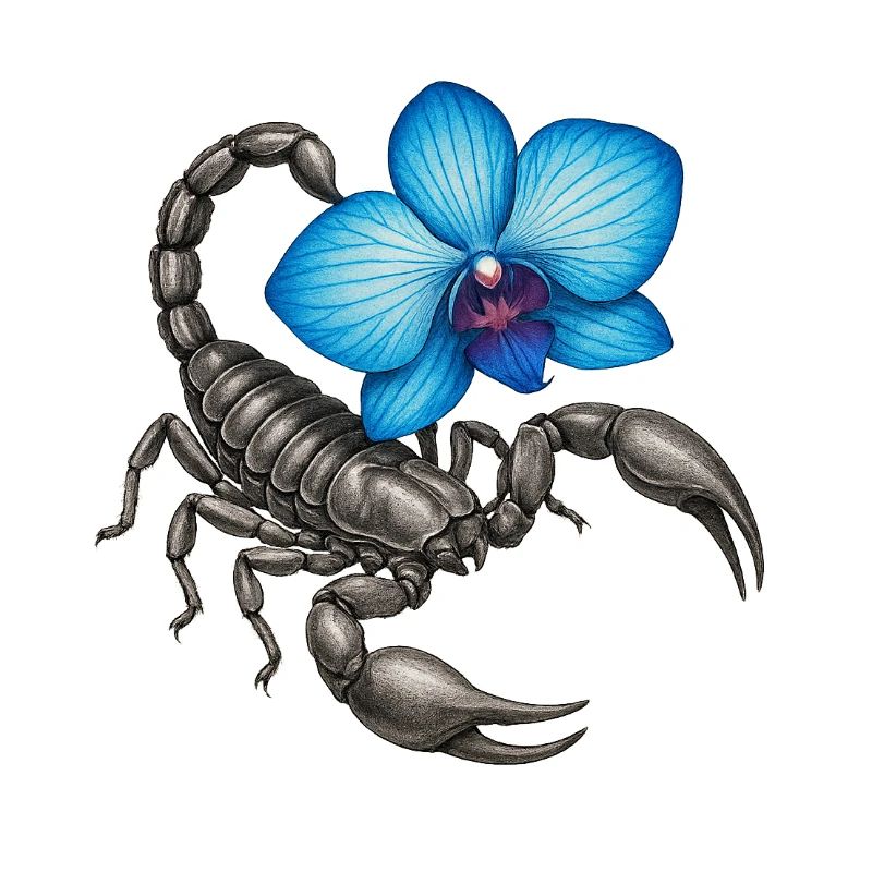 Scorpion avec orchidée bleue