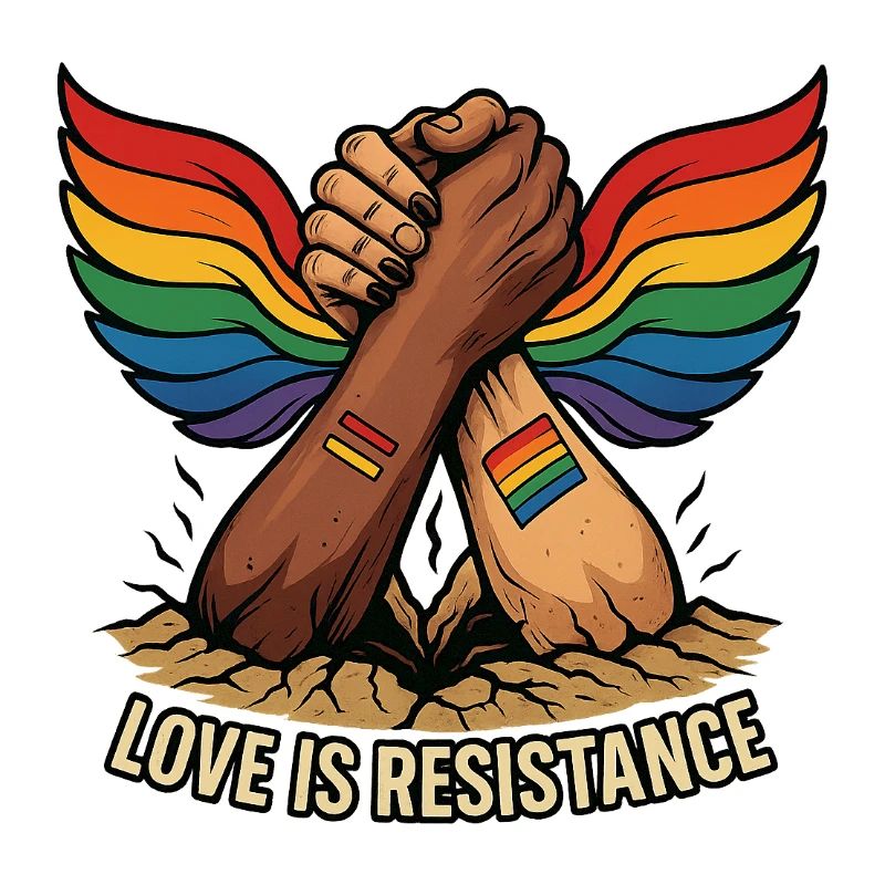 Unity in Pride Handclasp with Rainbow Wings