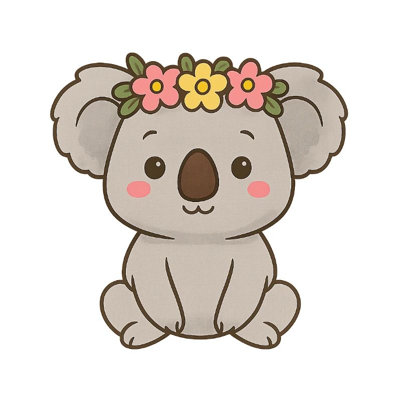 Mignon koala avec couronne de fleurs
