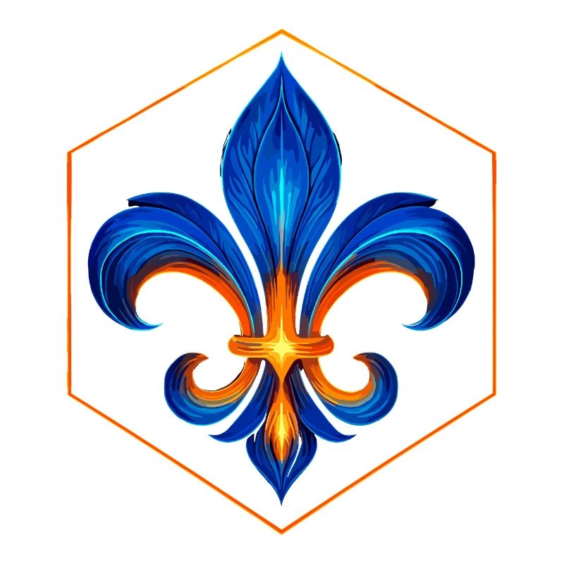 Fleur de Lys Flamme Éclat Bleu et Or