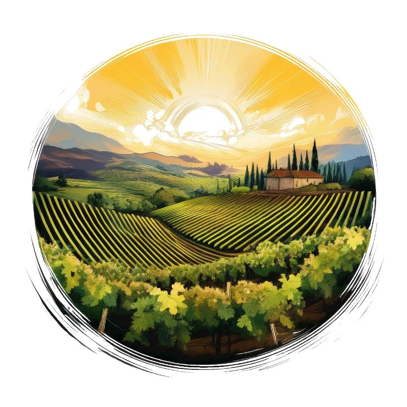 Sunrise over vineyard landscape