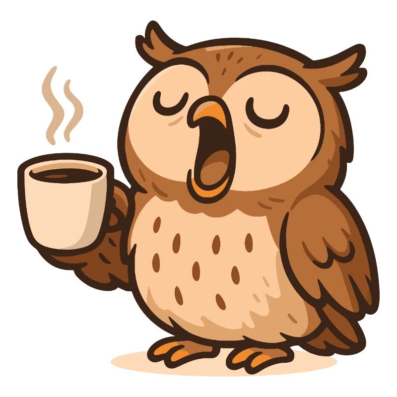 Coffee Drinking Owl Illustration