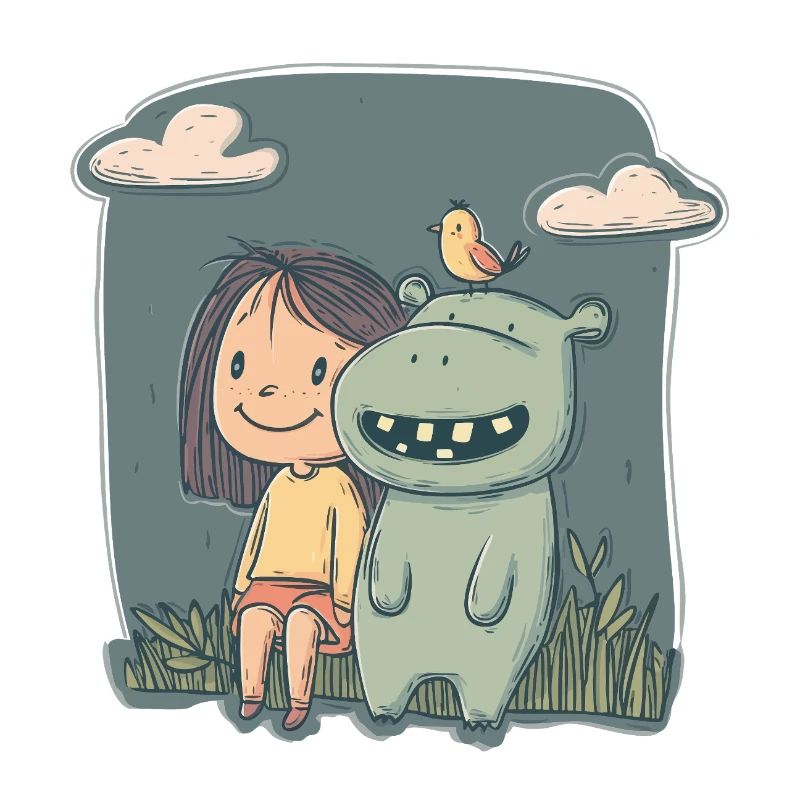 Mädchen und Nilpferd Freundschaft