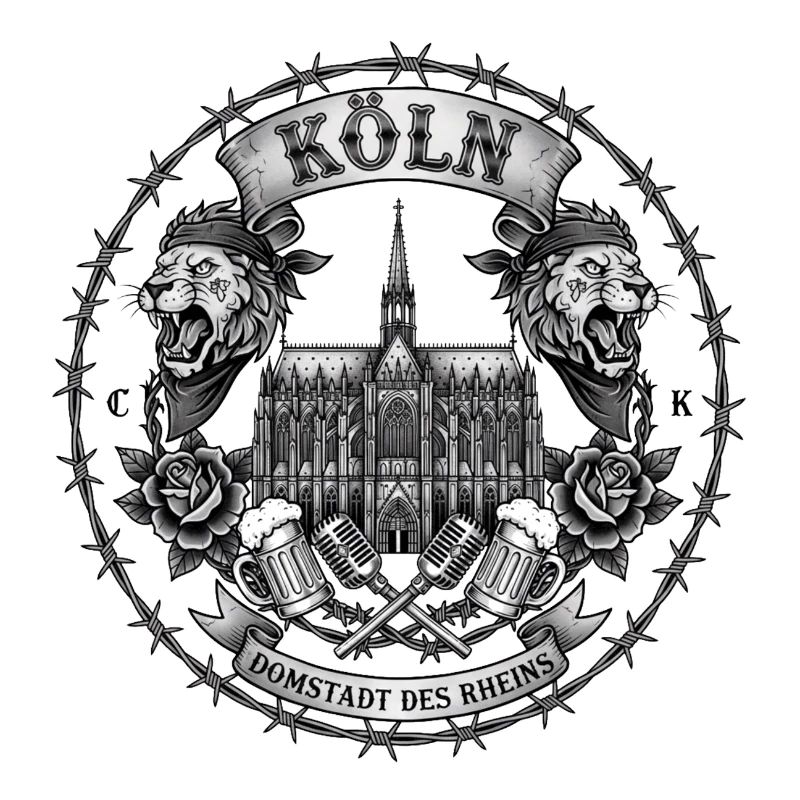 Conception de tatouage à Cologne avec cathédrale et lions