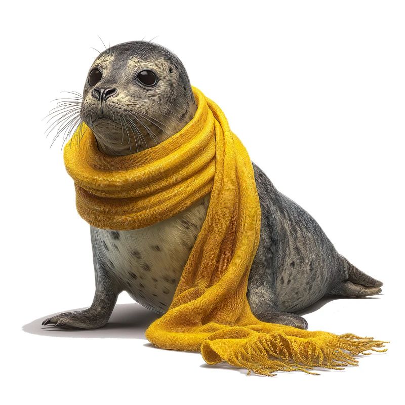Phoque mignon avec écharpe jaune