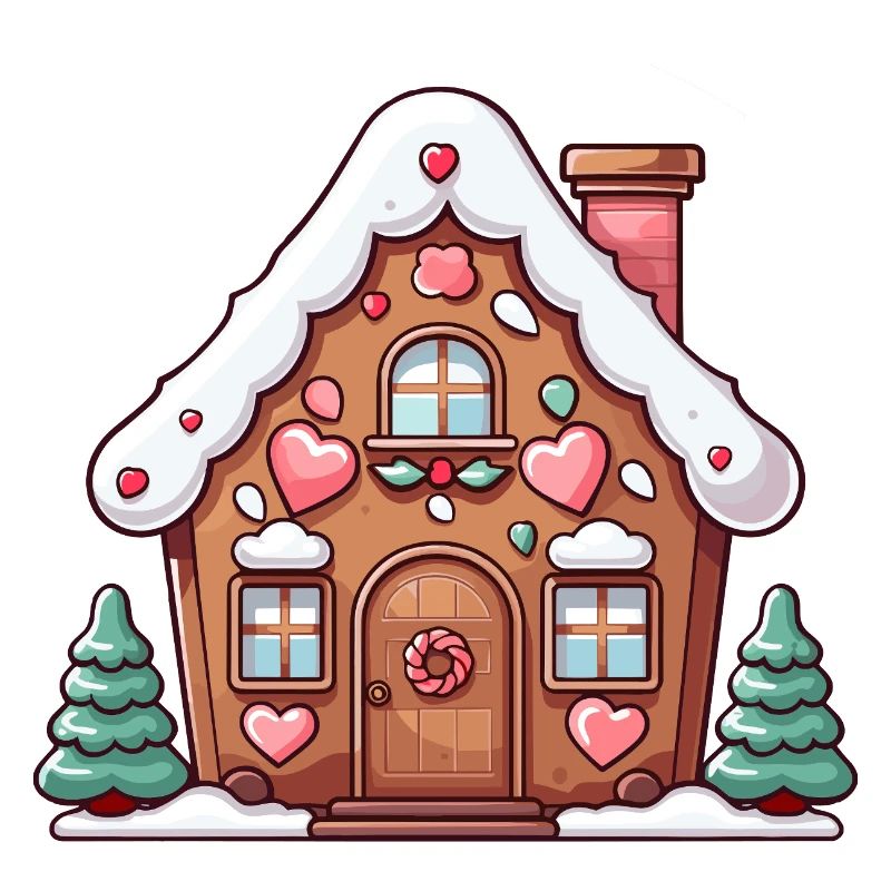 Gingerbread Heart Home Snow Scene