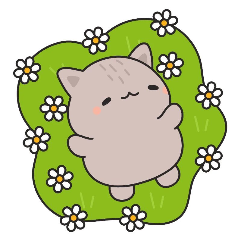 Chat mignon danse parmi des fleurs