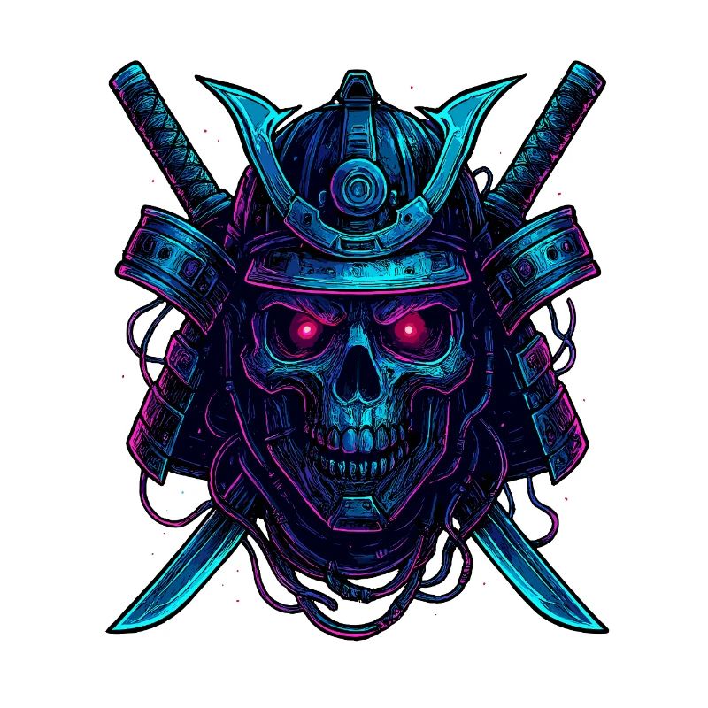 Cyber Samurai Crâne Neon Design