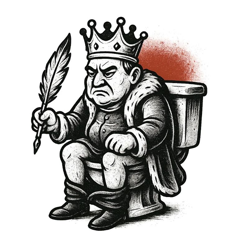 King on throne with a feather