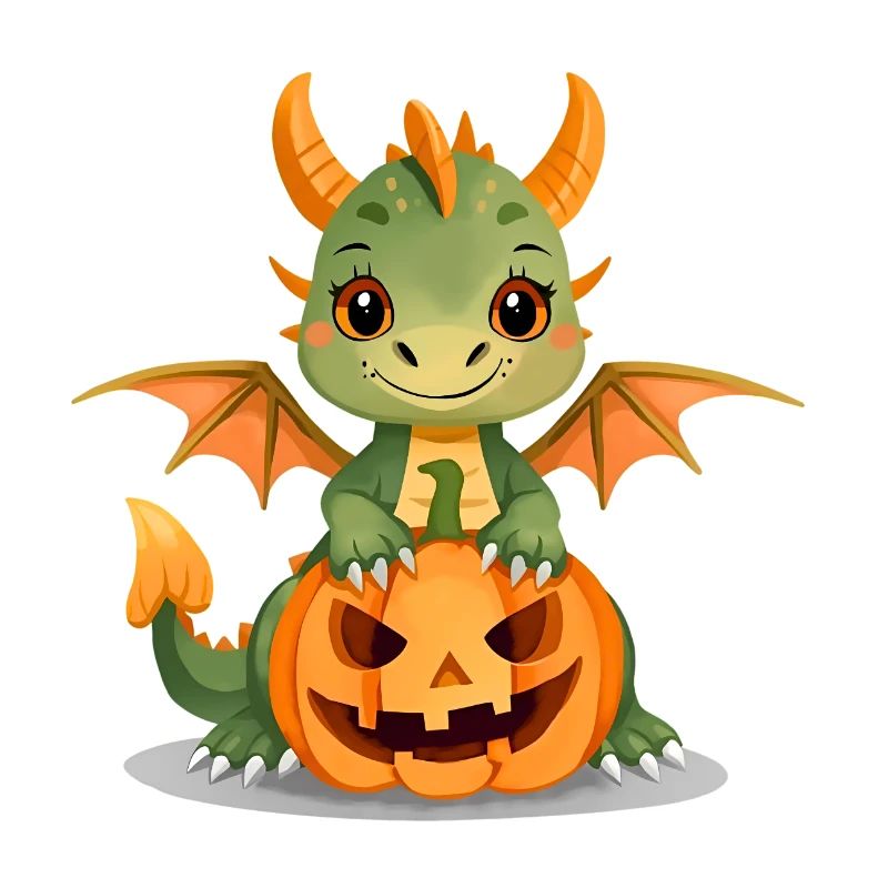 Mignon dragon vert avec citrouille d’Halloween