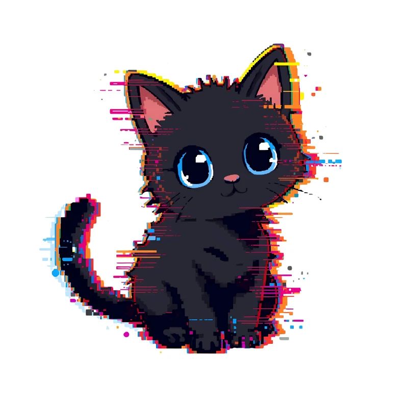 Neon Glitch Noir Chat Mignon