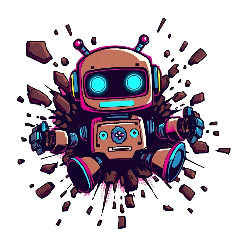 Neon Robot Breaks Through Wall Futuristic