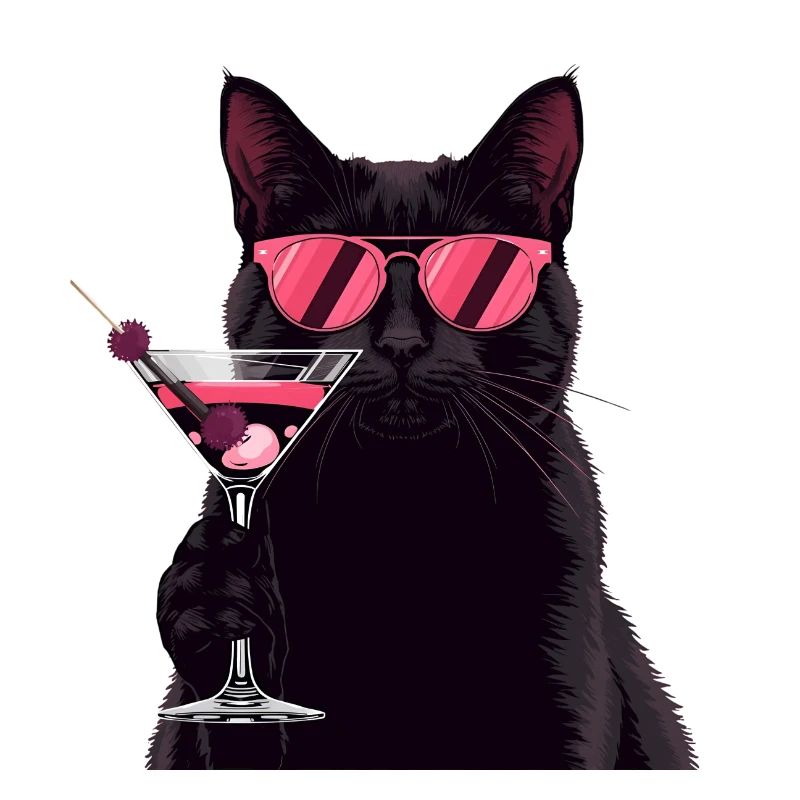 Chat noir avec dessin animé Pink Martini