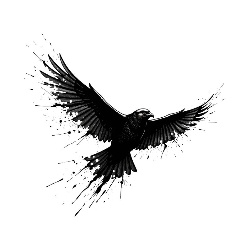 Black Raven in Ink Flight