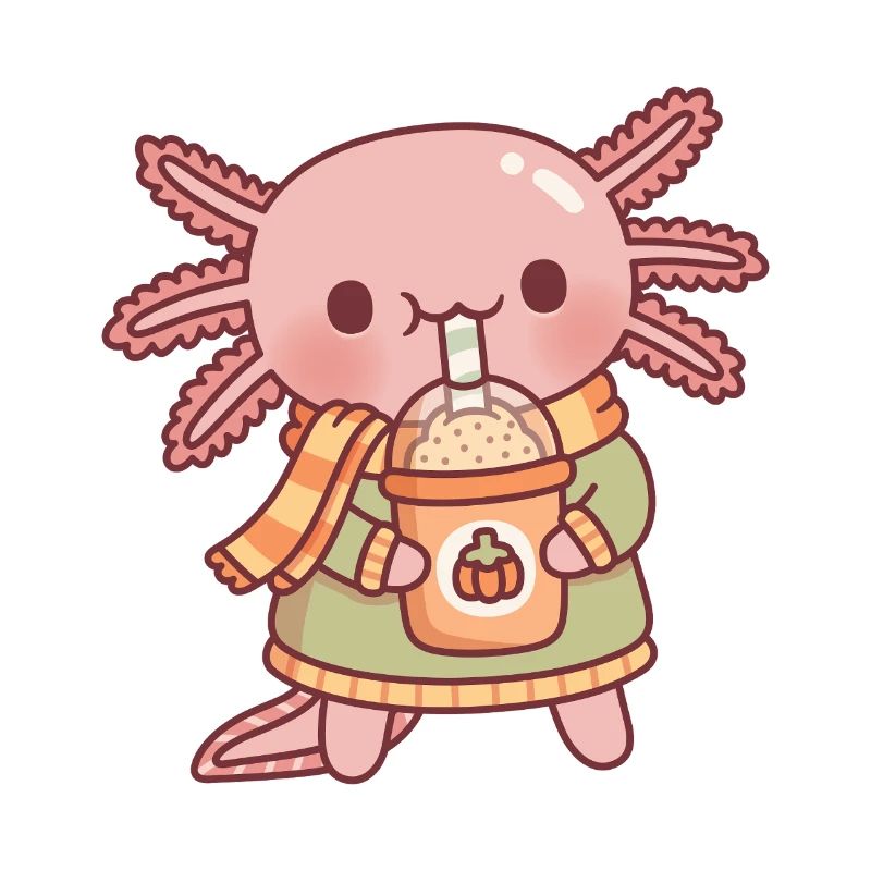 Mignon axolotl buvant citrouille épicée latte automne