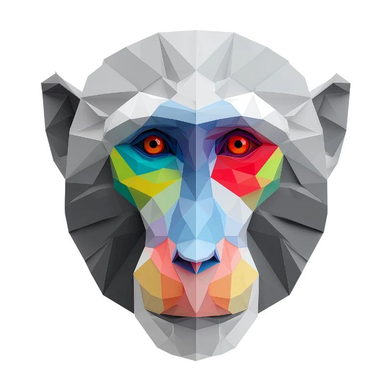 Colored Low-Poly Monkey Face Logo Art Design