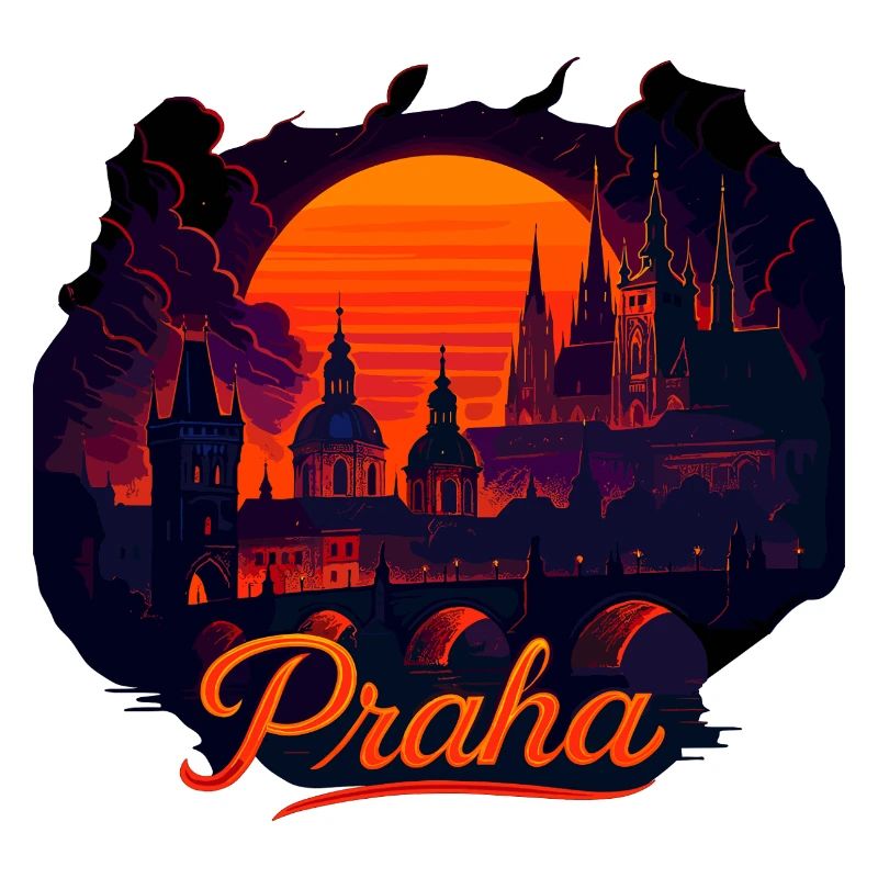 Praha Evening Light Skyline Sunset Gift