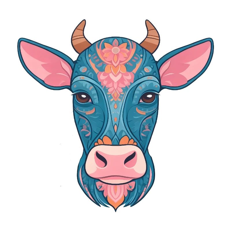Vache bleue florale