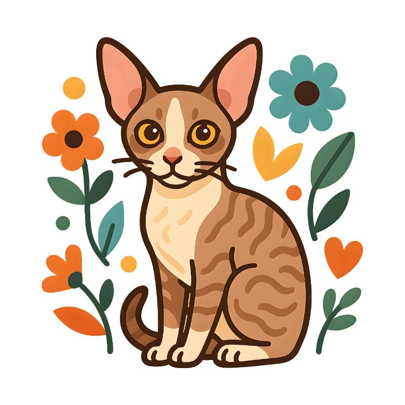 Cornish Rex Cat Among Flowers