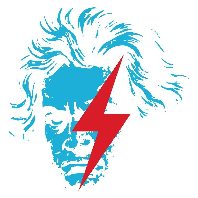 Blue Beethoven face with Red Lightning
