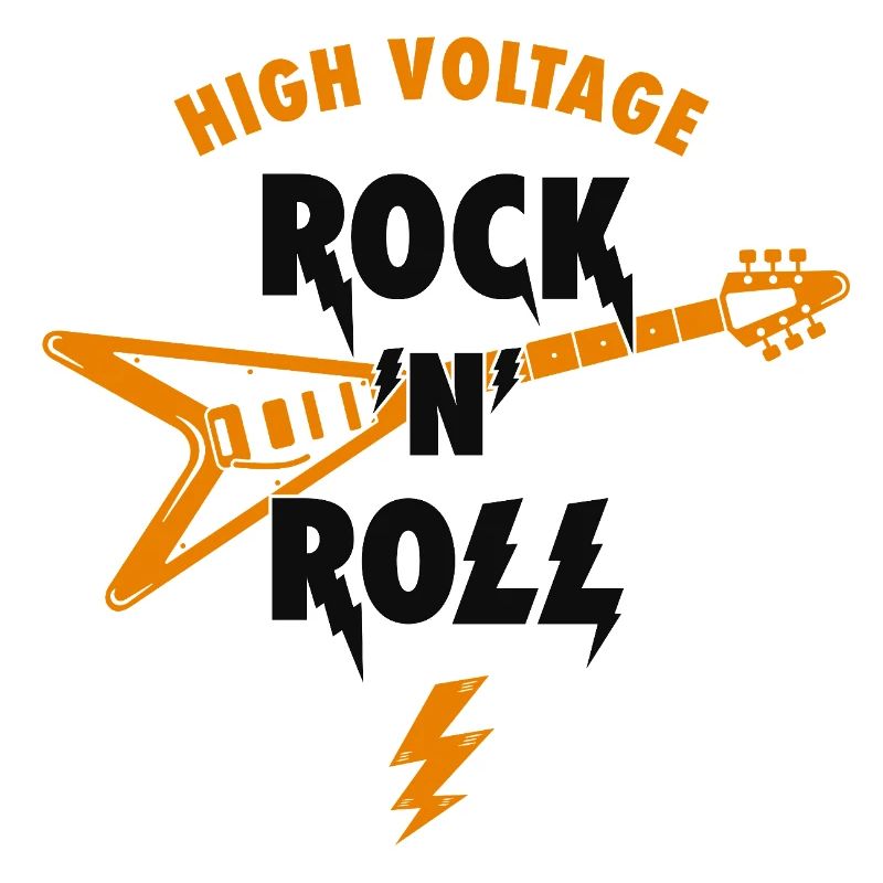 High Voltage Rock'N'Roll Music Slogan With Guitar
