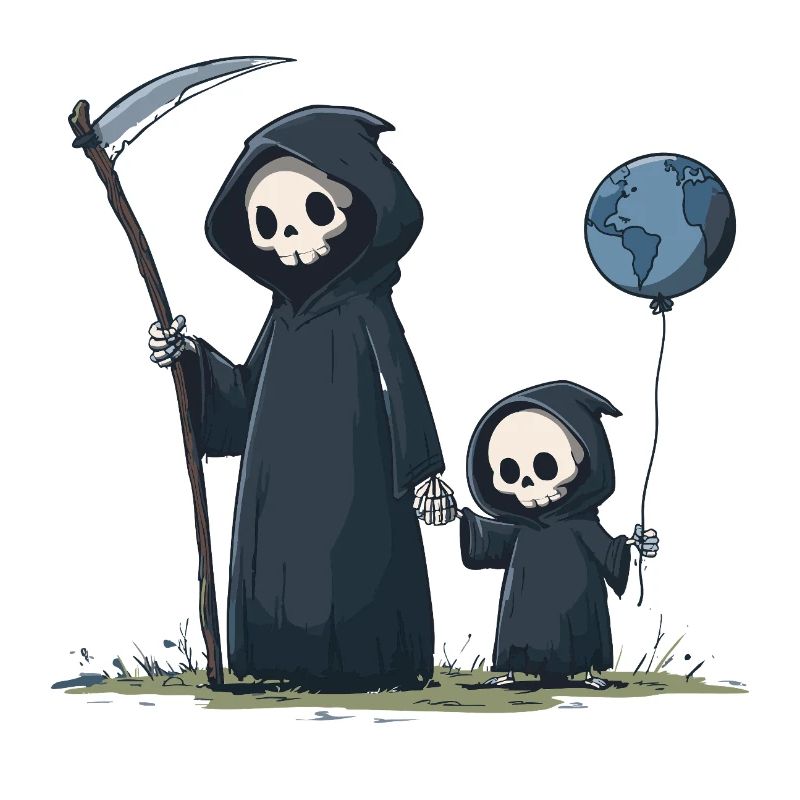 Cute Grim Reaper with Child