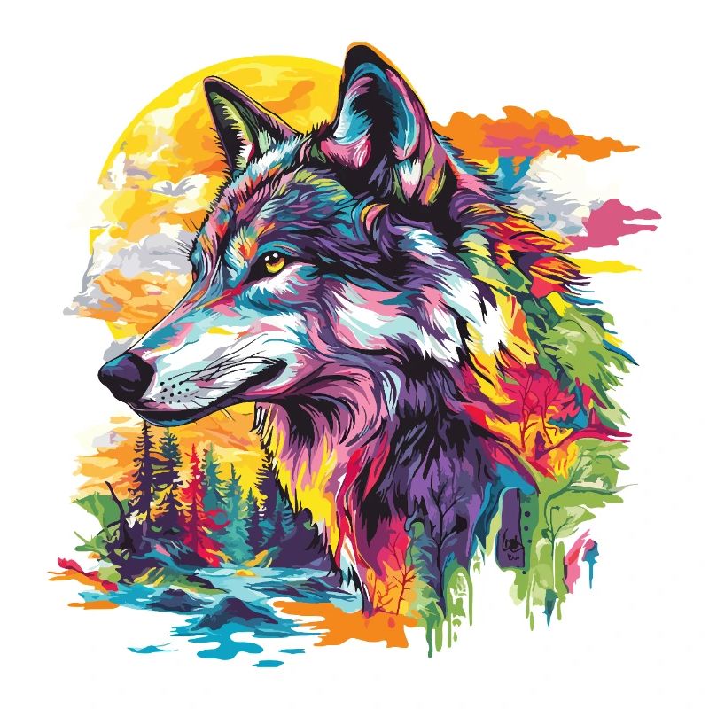 Wolf Wolf Head Predator Forest Nature Wilderness Colorful